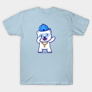 Cute Swag Polar Bear With Hat And gold chain necklace  Cartoon T-Shirt